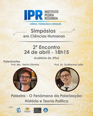 Card oficial dos Simpósios em Ciências Humanas, em tom dourado, com as fotos dos dois palestrantes lado a lado.