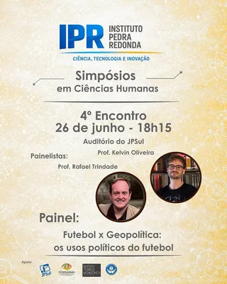 Card oficial dos Simpósios em Ciências Humanas, em tom dourado, com as fotos dos dois painelistas.